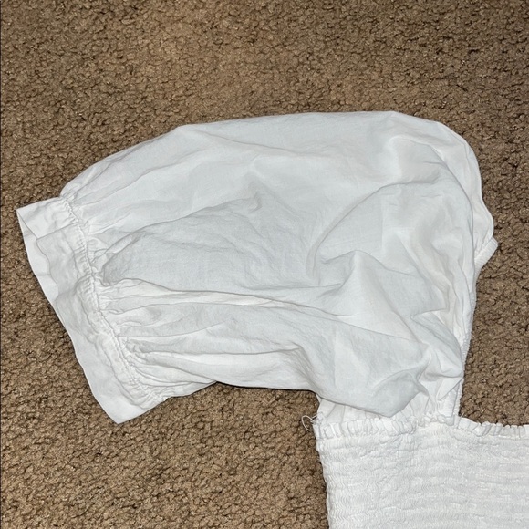 Xirena Issa Smocked Square Neck Puff Sleeve Crop Top White Medium - Picture 5 of 8